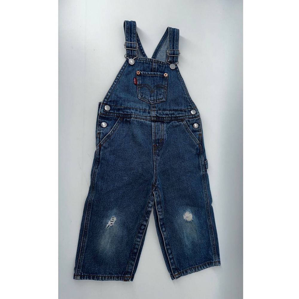 Levi's Kids Denim Overalls Distressed Blue Jeans Bib Overalls 24‎ months